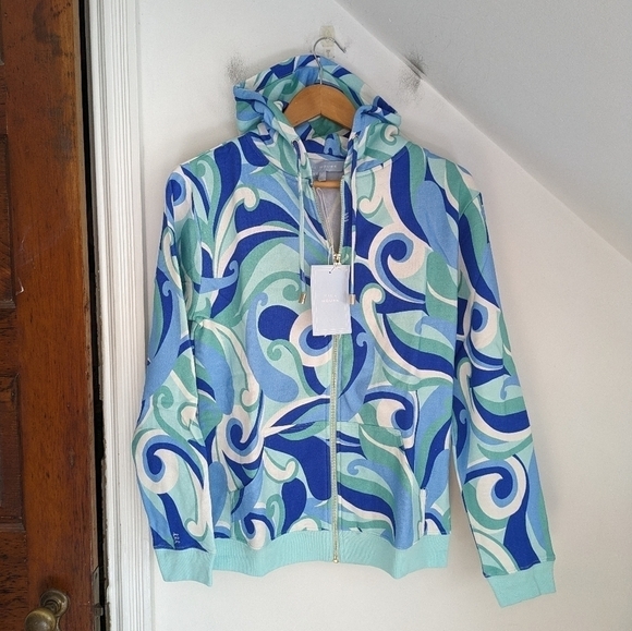 HILL HOUSE The Allie Zip-Up Hoodie Sweatshirt Ocean Kaleidoscope NEW Size XS - Picture 10 of 12